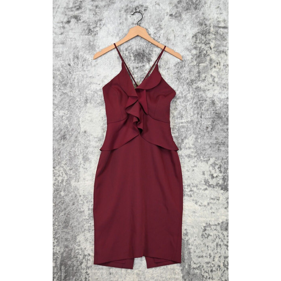 New BCBG MAXAZRIA Dress 4 Womens Ruby Red Ruffle Strappy Cocktail Sheath - Picture 1 of 13